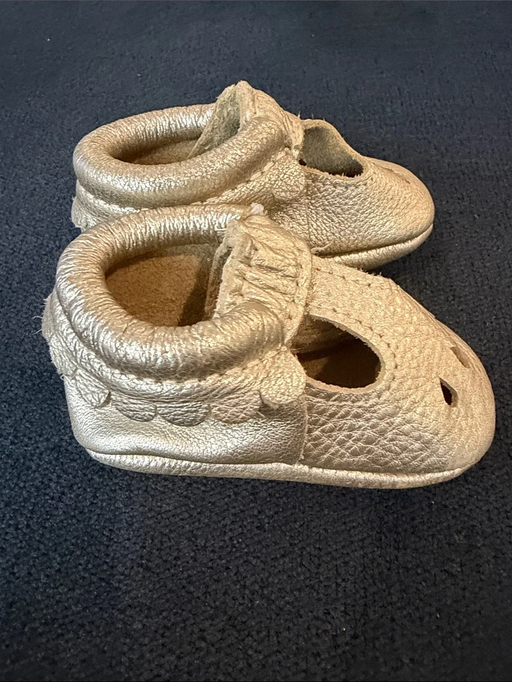 Freshly Picked Metallic Gold T-Strap Baby Moccasins